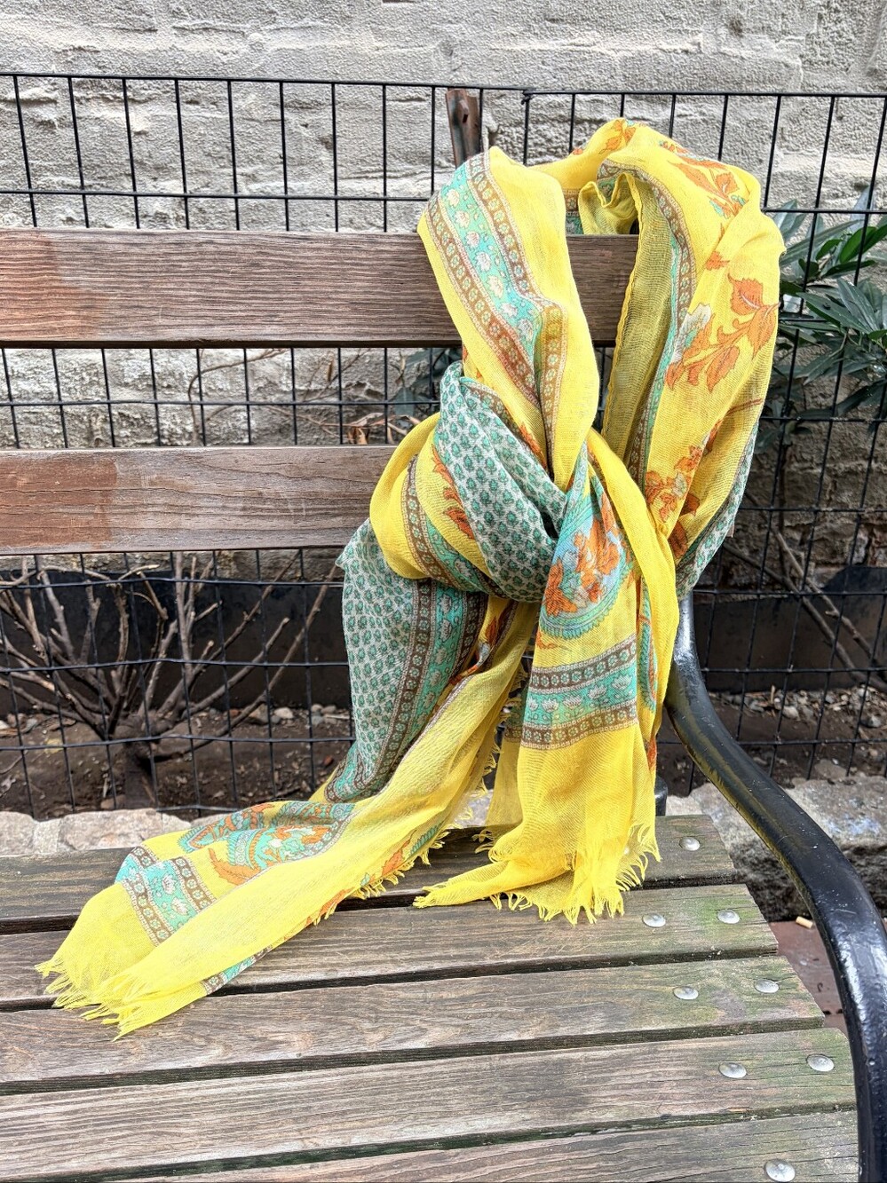 Women's Lightweight Scarf/Wrap in Yellow, Green, Orange Print Fabric